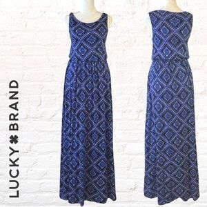 LUCKY Brand Ikat Maxi A-Line Dress Size XS Sleeveless Slub Knit Cotton